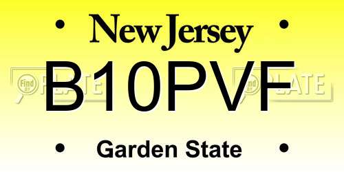 B10PVF New Jersey License Plate