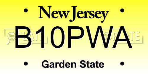 B10PWA New Jersey License Plate