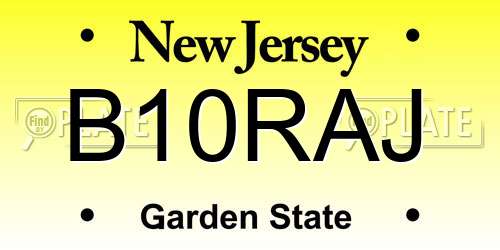 B10RAJ New Jersey License Plate
