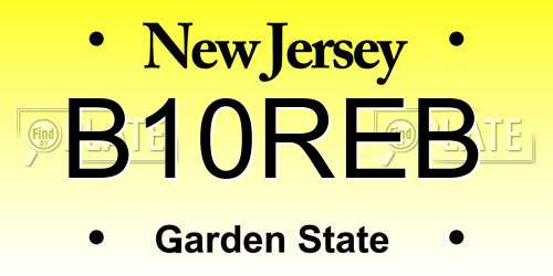 B10REB New Jersey License Plate