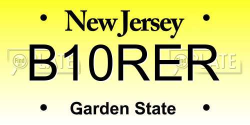 B10RER New Jersey License Plate