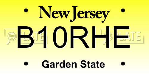 B10RHE New Jersey License Plate