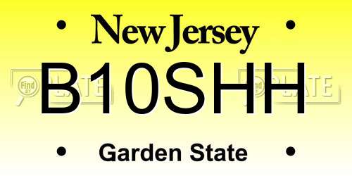 B10SHH New Jersey License Plate