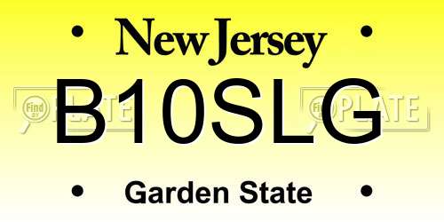B10SLG New Jersey License Plate