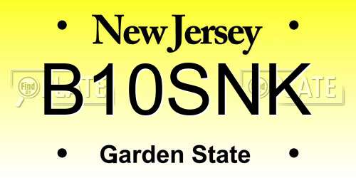 B10SNK New Jersey License Plate