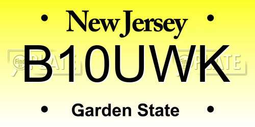 B10UWK New Jersey License Plate