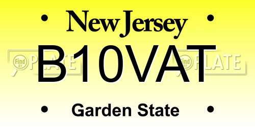 B10VAT New Jersey License Plate