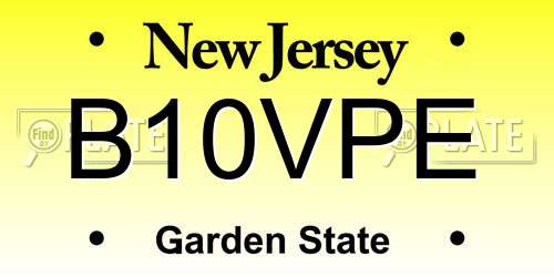 B10VPE New Jersey License Plate