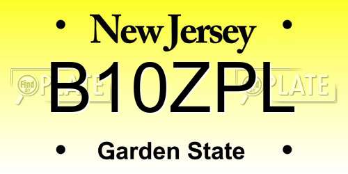 B10ZPL New Jersey License Plate