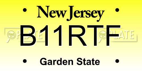 B11RTF New Jersey License Plate