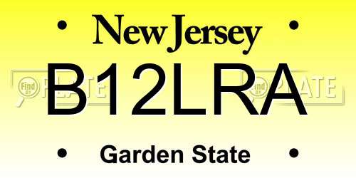 B12LRA New Jersey License Plate