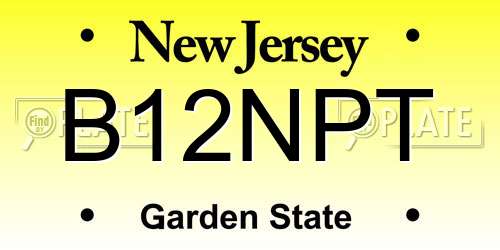 B12NPT New Jersey License Plate