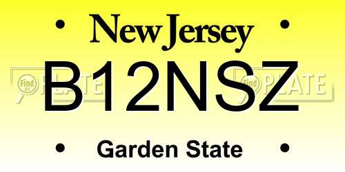 B12NSZ New Jersey License Plate