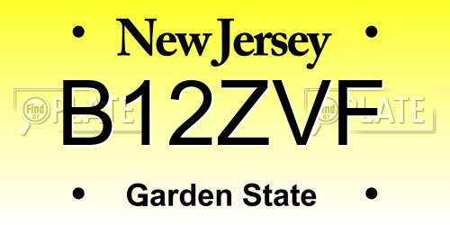 B12ZVF New Jersey License Plate