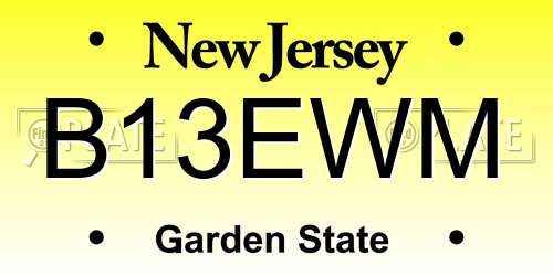 B13EWM New Jersey License Plate