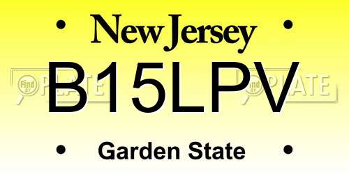 B15LPV New Jersey License Plate