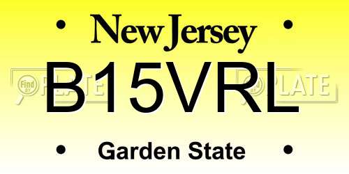 B15VRL New Jersey License Plate