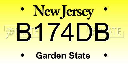 B174DB New Jersey License Plate