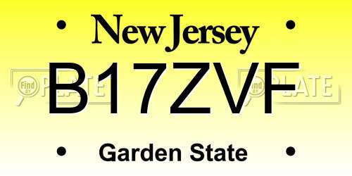 B17ZVF New Jersey License Plate