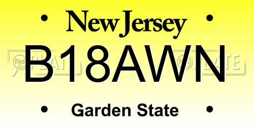 B18AWN New Jersey License Plate