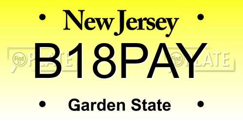 B18PAY New Jersey License Plate