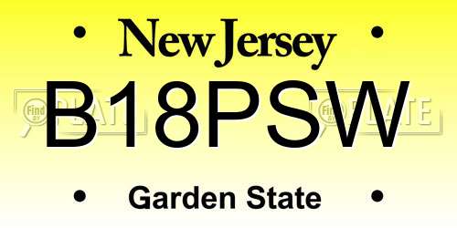 B18PSW New Jersey License Plate