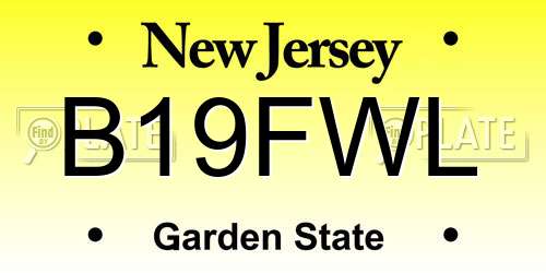 B19FWL New Jersey License Plate