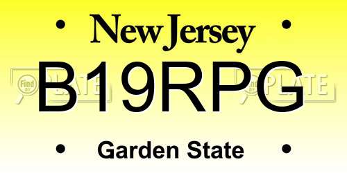 B19RPG New Jersey License Plate