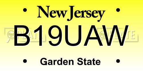B19UAW New Jersey License Plate