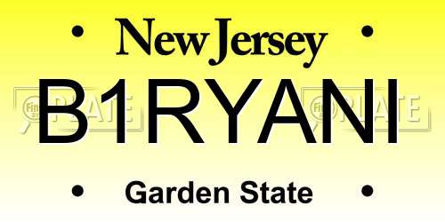 B1RYANI New Jersey License Plate