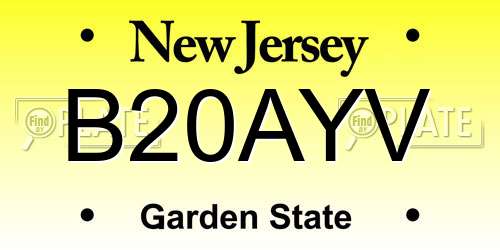 B20AYV New Jersey License Plate