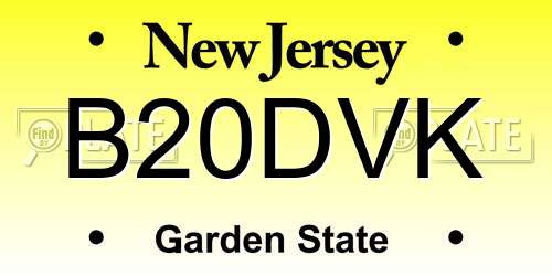 B20DVK New Jersey License Plate
