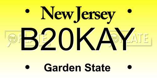 B20KAY New Jersey License Plate
