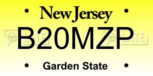B20MZP New Jersey License Plate