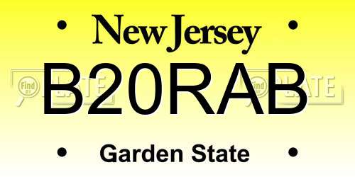 B20RAB New Jersey License Plate