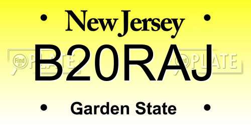 B20RAJ New Jersey License Plate
