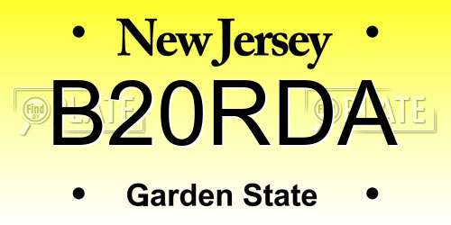 B20RDA New Jersey License Plate