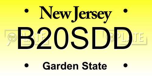 B20SDD New Jersey License Plate