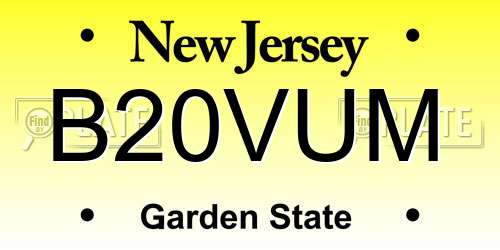B20VUM New Jersey License Plate