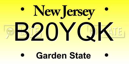 B20YQK New Jersey License Plate