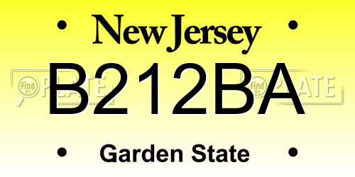B212BA New Jersey License Plate