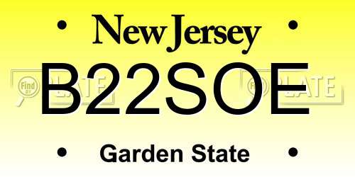 B22SOE New Jersey License Plate
