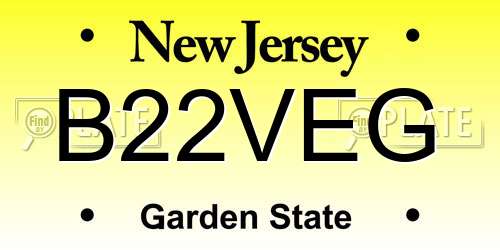 B22VEG New Jersey License Plate