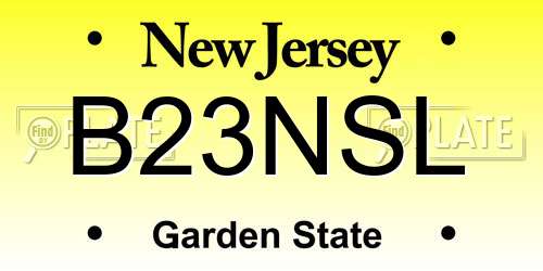 B23NSL New Jersey License Plate