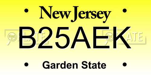 B25AEK New Jersey License Plate