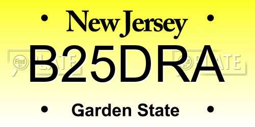 B25DRA New Jersey License Plate