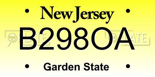 B298OA New Jersey License Plate