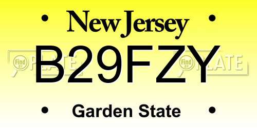 B29FZY New Jersey License Plate