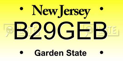 B29GEB New Jersey License Plate