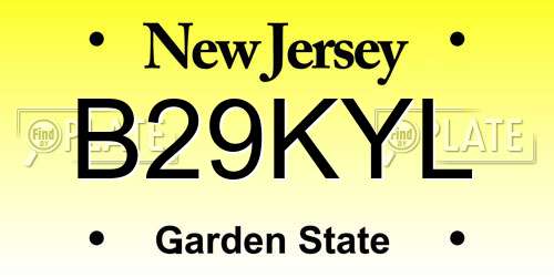 B29KYL New Jersey License Plate